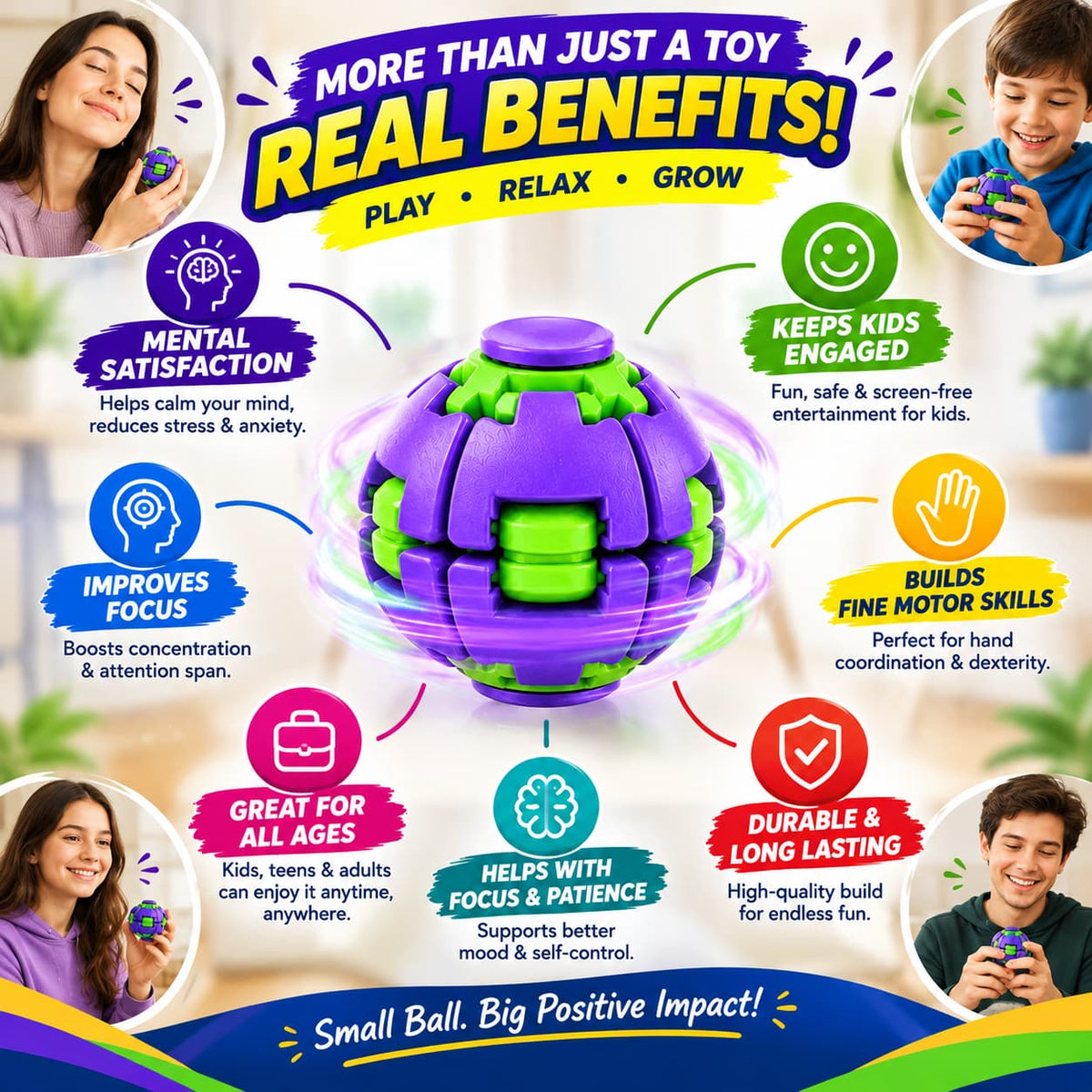 Automatic 3D Spinning Fidget Ball - Transformable Pop & Spin Toy for Kids, Stress Relief & Focus