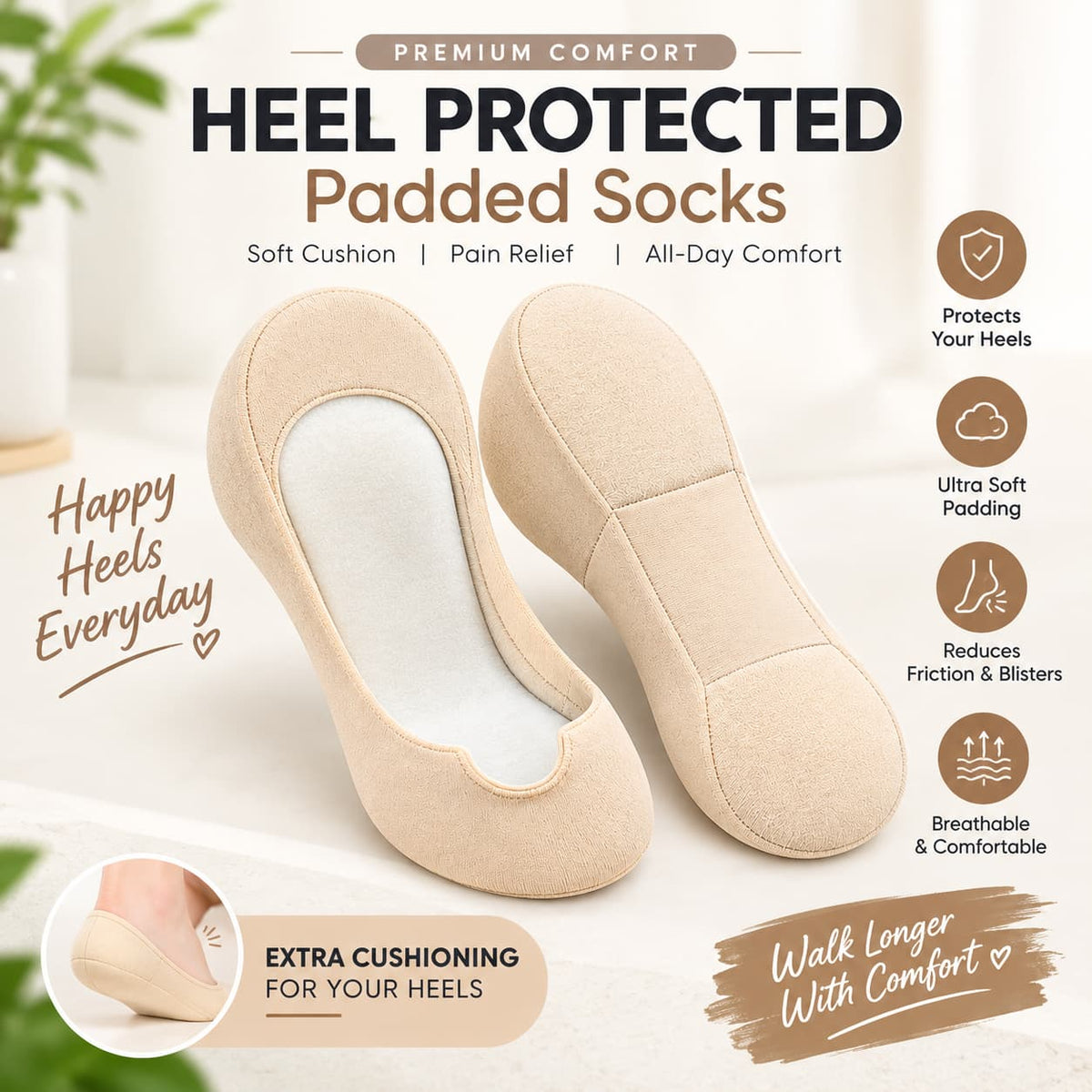 Double Padded Heel Protector Socks Pair β Releif For Heel Pain, Breathable & All Day Comfort