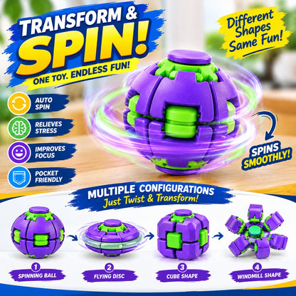 Automatic 3D Spinning Fidget Ball - Transformable Pop & Spin Toy for Kids, Stress Relief & Focus