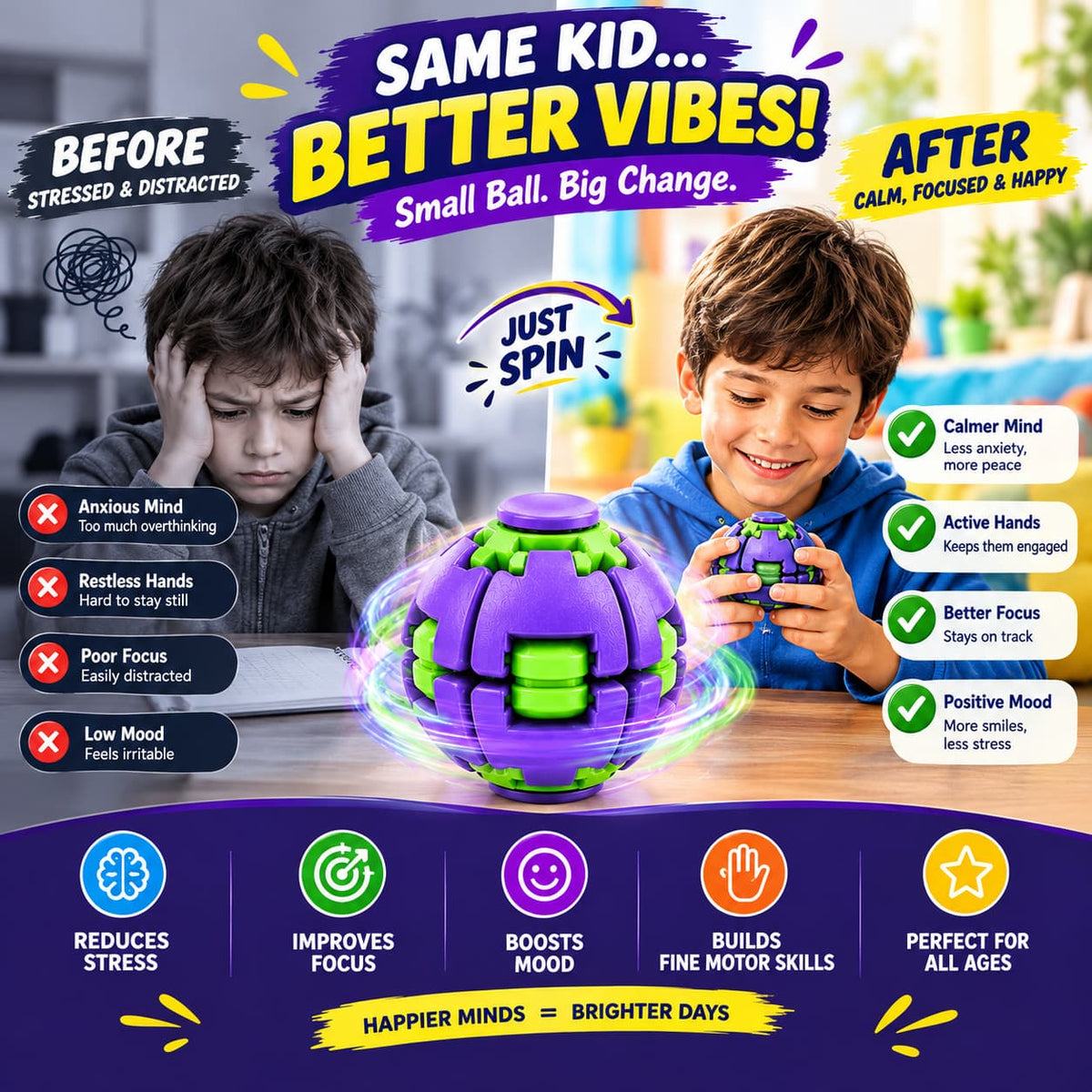 Automatic 3D Spinning Fidget Ball - Transformable Pop & Spin Toy for Kids, Stress Relief & Focus
