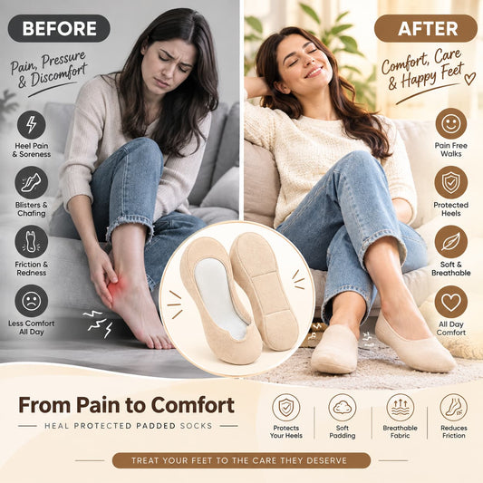 Double Padded Heel Protector Socks Pair – Releif For Heel Pain, Breathable & All Day Comfort