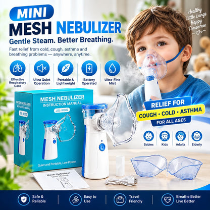 Mini Mesh Nebulizer With 2 Masks for Kids & Adults – Relief for Coughing, Sneezing & Flu